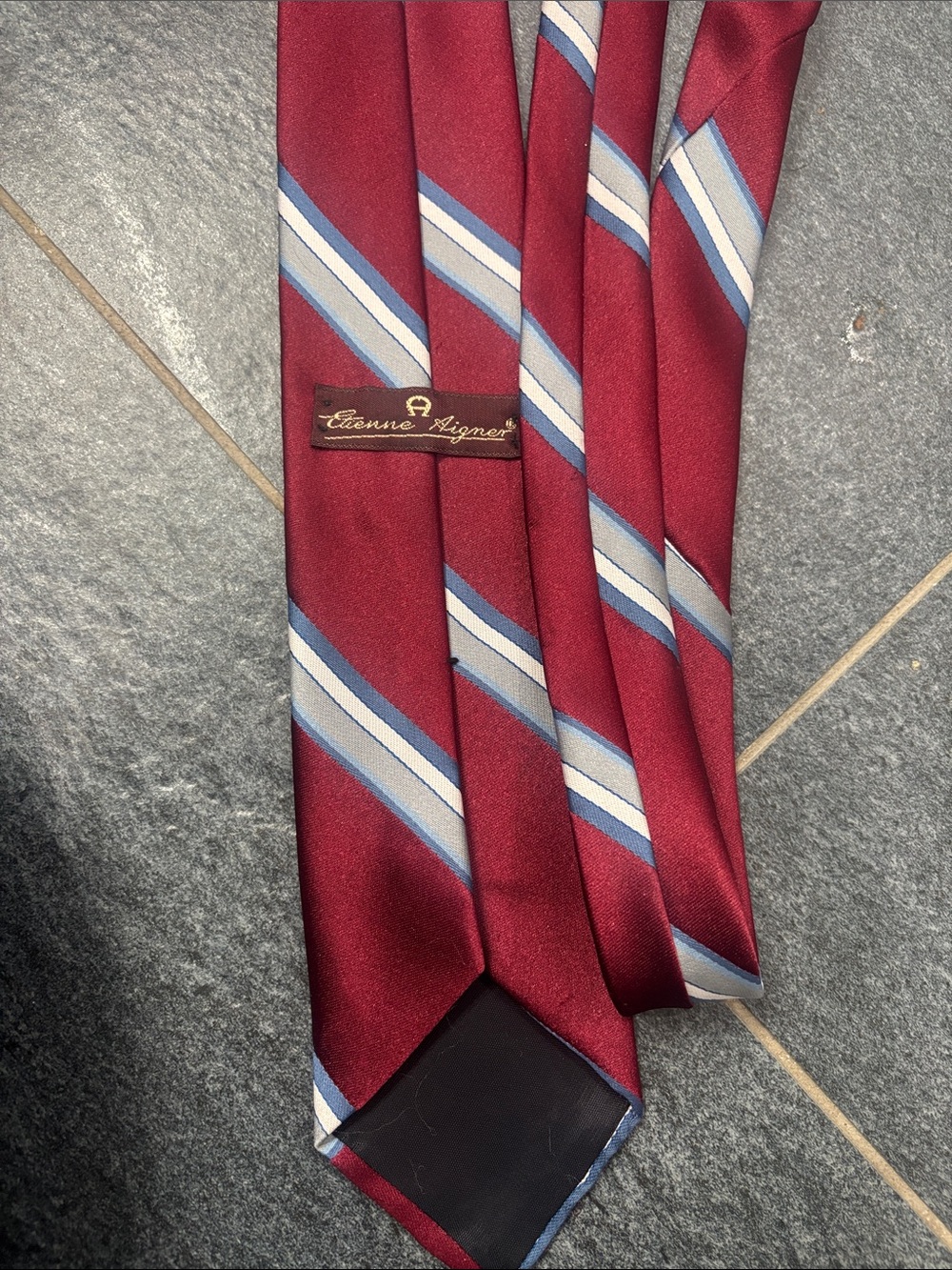 Etienne Aigner Men’s Burgundy Striped Tie with Blue and Cream Accents